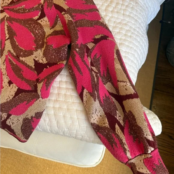Anthropologie Pink and Brown Leaf Sweater - Picture 4 of 7